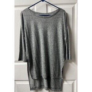 Old Navy Womens Small Gray Heather Linen Tunic Top Round Neck 3/4 Sleeve